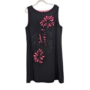 Tahari Arthur S Levine Floral Laser Cut Dress Womens Size 14 Black Pink Stretch